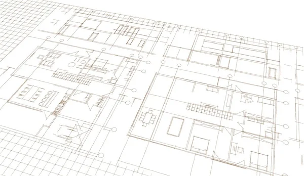 Plan Maison Façades Esquisse Architecturale Illustration — Photo