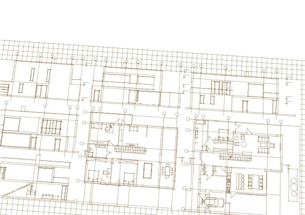 家の計画は建築のスケッチ3Dイラストに直面し — ストック写真