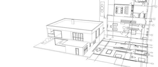 Plan Maison Façades Esquisse Architecturale Illustration — Photo