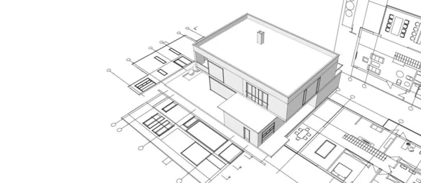 Plano Casa Fachadas Desenho Arquitetônico Ilustração — Fotografia de Stock