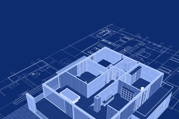 ev planı mimari taslak 3D illüstrasyon