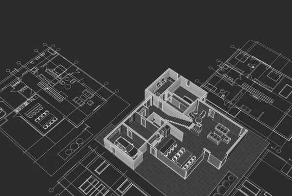 Haus Plan Fassaden Architektonische Skizze Illustration — Stockfoto