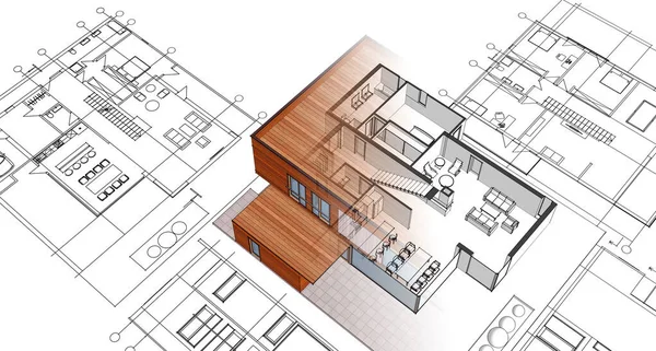 住宅平面图立面建筑草图 — 图库照片