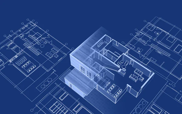 ev planı mimari taslak 3D illüstrasyon