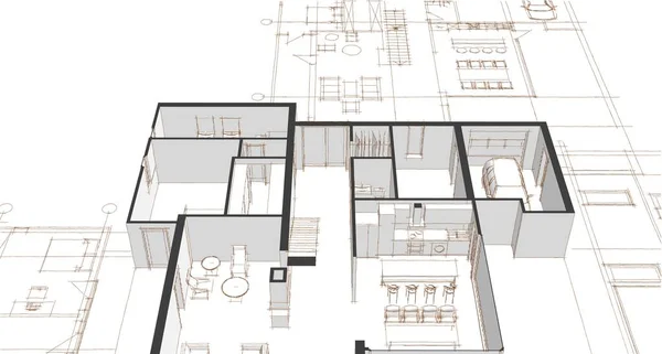 Haus Plan Fassaden Architektonische Skizze Illustration — Stockfoto