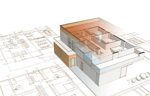 Plano Casa Fachadas Desenho Arquitetônico Ilustração — Fotografia de Stock