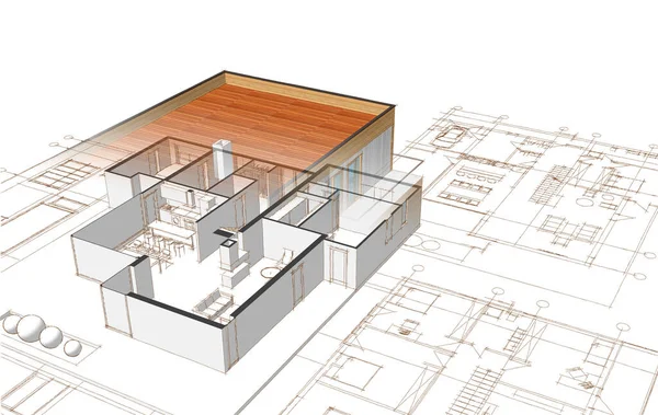 Plan Maison Façades Esquisse Architecturale Illustration — Photo