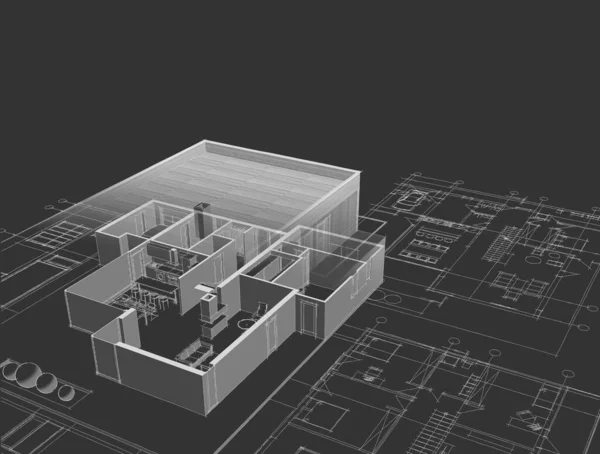 Haus Plan Fassaden Architektonische Skizze Illustration — Stockfoto