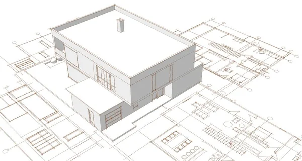 Plano Casa Fachadas Desenho Arquitetônico Ilustração — Fotografia de Stock