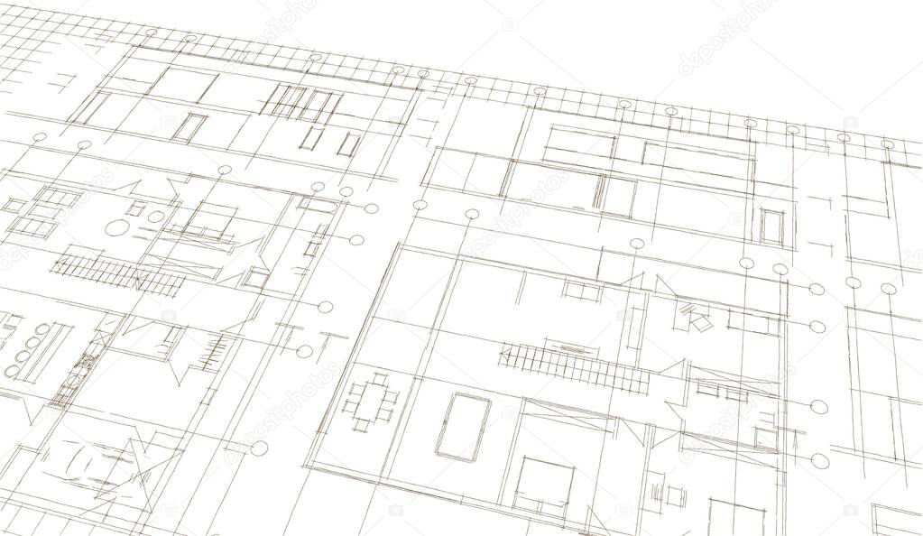 house plan facades architectural sketch 3d illustration