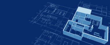 ev planı mimari taslak 3D illüstrasyon