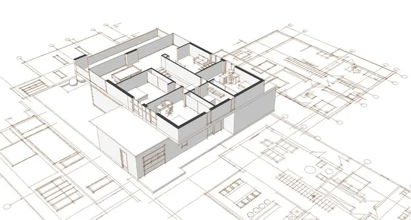 Plan Maison Façades Esquisse Architecturale Illustration — Photo