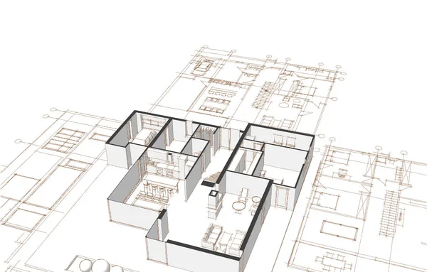 Plano Casa Fachadas Desenho Arquitetônico Ilustração — Fotografia de Stock