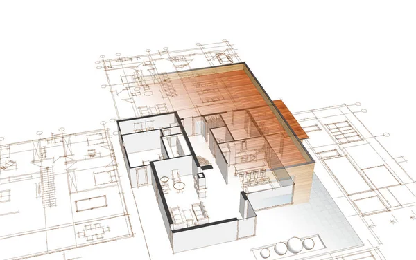 Hus Plan Fasader Arkitektonisk Skiss Illustration — Stockfoto