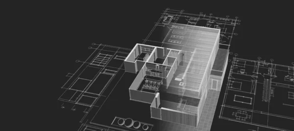 Plan Maison Façades Esquisse Architecturale Illustration — Photo