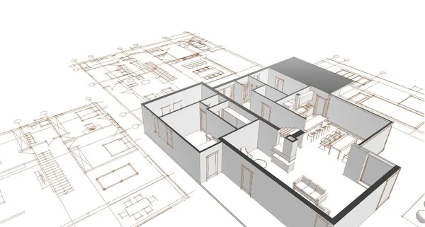 Haus Plan Fassaden Architektonische Skizze Illustration — Stockfoto