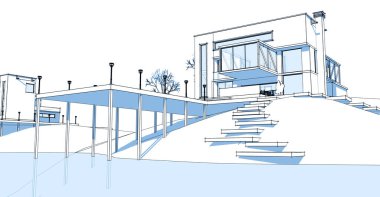 Konsol çizimi 3D resimli modern mimari evi