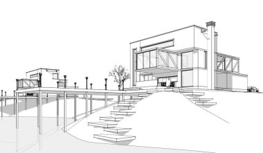 Konsol çizimi 3D resimli modern mimari evi