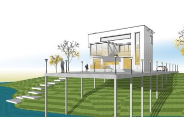 Konsol çizimi 3D resimli modern mimari evi