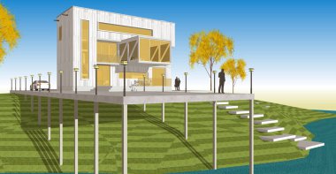 Konsol çizimi 3D resimli modern mimari evi