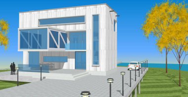 Konsol çizimi 3D resimli modern mimari evi