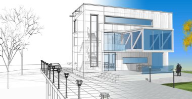 Konsol çizimi 3D resimli modern mimari evi