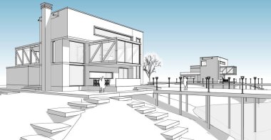 Konsol çizimi 3D resimli modern mimari evi