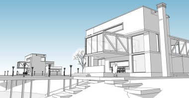 Konsol çizimi 3D resimli modern mimari evi