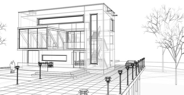 современный дом архитектуры с консольным эскизом 3d иллюстрации
