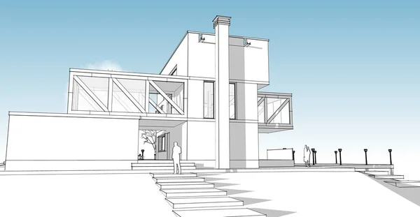 Casa Arquitectura Moderna Con Ilustración Consola Boceto — Foto de Stock
