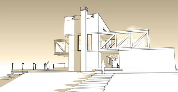 Μοντέρνα Αρχιτεκτονική Σπίτι Κονσόλα Σκίτσο Εικονογράφηση — Φωτογραφία Αρχείου