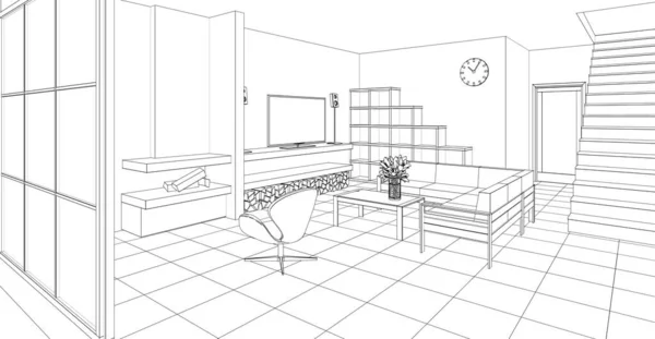 Innenraum Wohnzimmer Illustration — Stockfoto