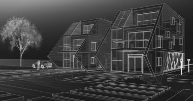 Modern ev modülü mimari konsepti 3D illüstrasyon