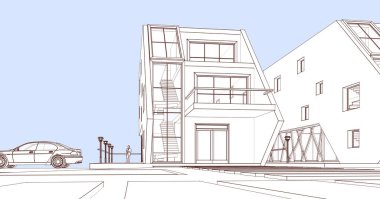 Modern ev modülü mimari konsepti 3D illüstrasyon