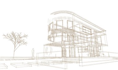 Modern ev çizimi 3d illüstrasyon