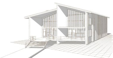 Modern mimari konsepti 3D illüstrasyon