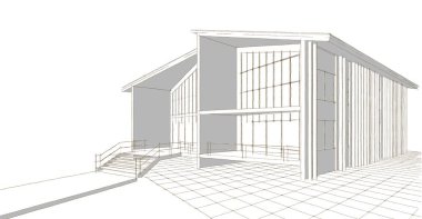 Modern mimari konsepti 3D illüstrasyon