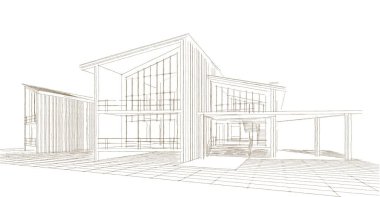 Modern mimari konsepti 3D illüstrasyon