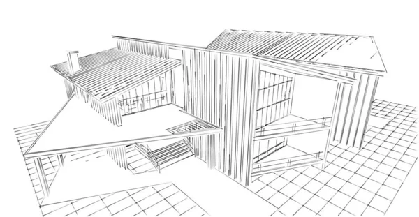 現代建築の家のコンセプト3Dイラスト — ストック写真