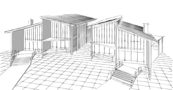 现代建筑房屋概念3D图解 — 图库照片