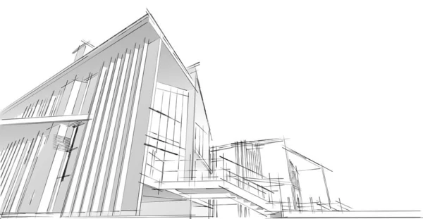 现代建筑房屋概念3D图解 — 图库照片