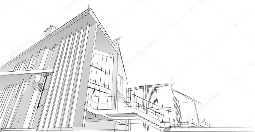modern architecture house concept 3d illustration