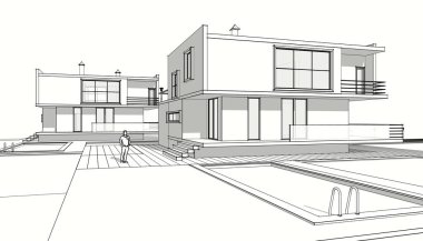 Modern bir evin 3D görüntüsü