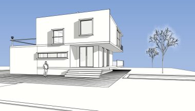 Modern bir evin 3D görüntüsü