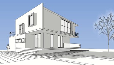 Modern bir evin 3D görüntüsü