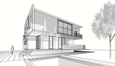 Modern bir evin 3D görüntüsü