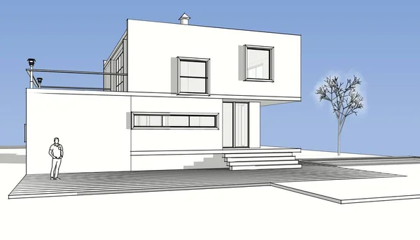 Modern bir evin 3D görüntüsü