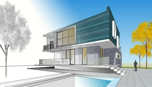 Render Egy Modern Ház — Stock Fotó