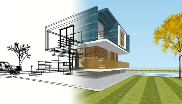 Render Modern House — Stock Photo, Image