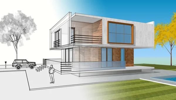 Modern House Sketch Illustration — Stock Photo, Image